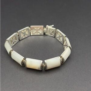 Sterling Silver Mother of Pearl Link Bracelet | 925 China GV Signed | 34.5g